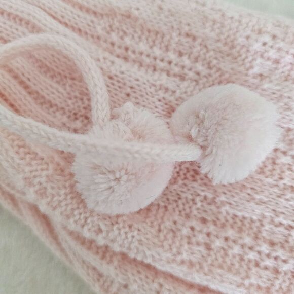 Girls Pink Knit Booties Pom Pom OSFM Acrylic Spandex Knee High Soft Very soft - Picture 6 of 7